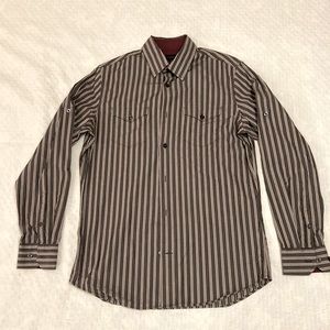 Banana Republic button down shirt, small slim fit, 14-14.5, gray and red stripes